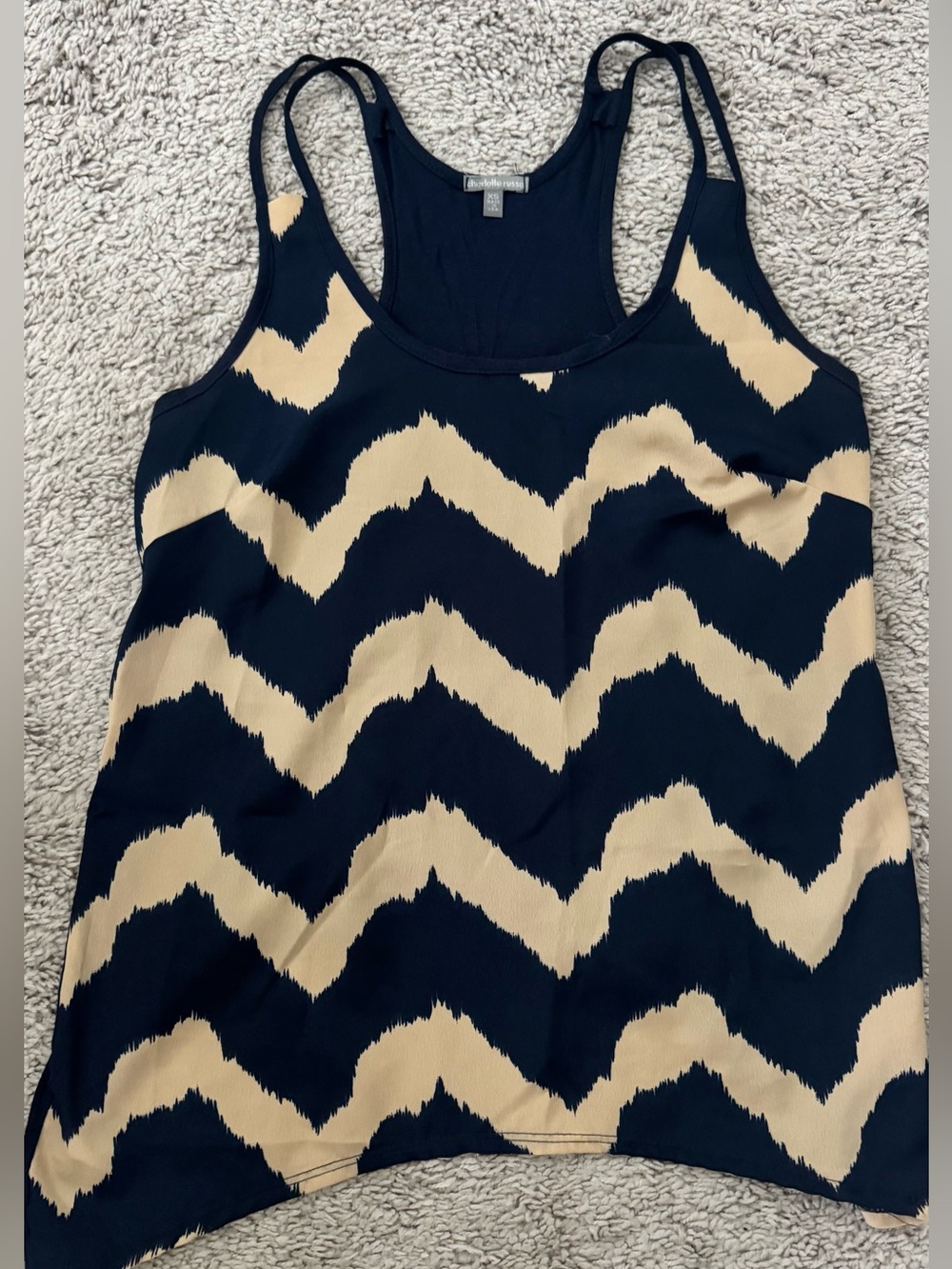 Charlotte Russe Navy & Cream Chevron Tank Top